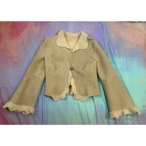 Vintage 70s does 40s Sheepskin Shearling Fur Penny Lane Jacket Bell sleeves sz M